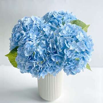 SMFM Artificial Hydrangea Flower Large Natural Lifelike Real Touch Hydrangea Flower Faux for Home Party Decor Outdoor Wedding Table Decoration (3pcs Light Blue)