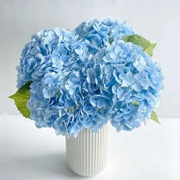 SMFM Artificial Hydrangea Flower Large Natural Lifelike Real Touch Hydrangea Flower Faux for Home Party Decor Outdoor Wedding Table Decoration (3pcs Light Blue)
