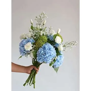 SMFM Artificial Hydrangea Flower Large Natural Lifelike Real Touch Hydrangea Flower Faux for Home Party Decor Outdoor Wedding Table Decoration (3pcs Light Blue)