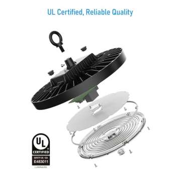 LEONLITE UFO LED High Bay Light 150W, 21,700LM Ultra Bright 5000K Daylight, UL Listed, 120-277V, IP65 Waterproof, Commercial Shop Light for Warehouse Workshop Barn Garage Gym, 0-10V Dimmable