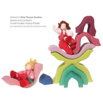 Grimm's Little Flower Wooden Puzzle Stacker - Large Elements Nesting/Stacking Sculptural Blocks