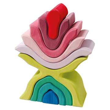 Grimm's Little Flower Wooden Puzzle Stacker - Large Elements Nesting/Stacking Sculptural Blocks