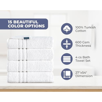 Hawmam Linen White Bath Towels 4 Pack 27 x 54 Inches 100% Turkish Cotton Soft Lightweight and Highly Absorbent Quick Drying Towels, Premium Quality Perfect for Daily Use