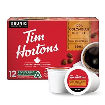 Tim Hortons 100% Colombian Medium Dark Roast Coffee K-Cup Pods - 12ct