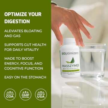 BiOptimizers MassZymes - Complete Digestive Enzymes Supplement for Gut Health - Bloating Relief for Men and Women - Lipase Amylase Bromelain Digestive Enzymes (250 Capsules)
