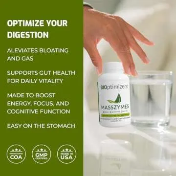 BiOptimizers MassZymes - Complete Digestive Enzymes Supplement for Gut Health - Bloating Relief for Men and Women - Lipase Amylase Bromelain Digestive Enzymes (250 Capsules)