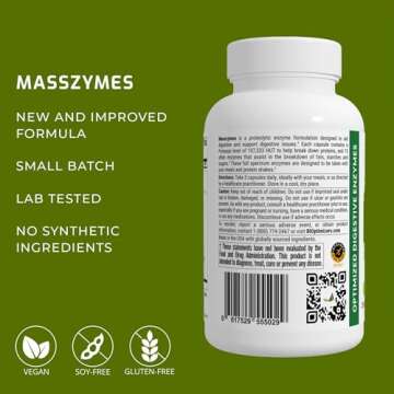 BiOptimizers MassZymes - Complete Digestive Enzymes Supplement for Gut Health - Bloating Relief for Men and Women - Lipase Amylase Bromelain Digestive Enzymes (250 Capsules)
