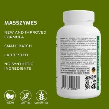 BiOptimizers MassZymes - Complete Digestive Enzymes Supplement for Gut Health - Bloating Relief for Men and Women - Lipase Amylase Bromelain Digestive Enzymes (250 Capsules)