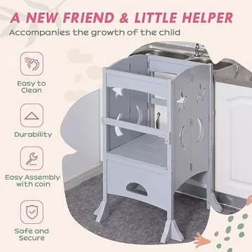 Qaba Wooden Kitchen Step Stool - Foldable Toddler Tower