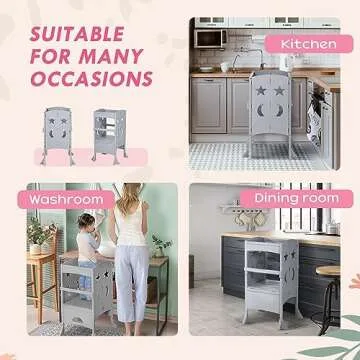 Qaba Wooden Kitchen Step Stool - Foldable Toddler Tower