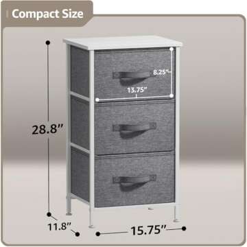 Sorbus Nightstand with 3 Drawers - Bedside Furniture & Night Stand End Table Dresser with Steel Frame, Wood Top, Easy Pull Fabric Bins for Home, Bedroom Accessories, Office & Dorm