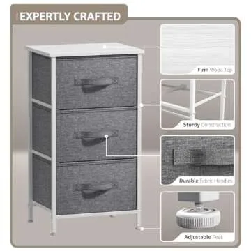 Sorbus Nightstand with 3 Drawers - Bedside Furniture & Night Stand End Table Dresser with Steel Frame, Wood Top, Easy Pull Fabric Bins for Home, Bedroom Accessories, Office & Dorm