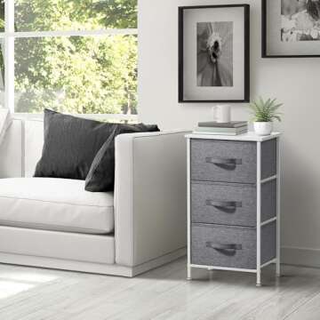 Sorbus Nightstand with 3 Drawers - Bedside Furniture & Night Stand End Table Dresser with Steel Frame, Wood Top, Easy Pull Fabric Bins for Home, Bedroom Accessories, Office & Dorm