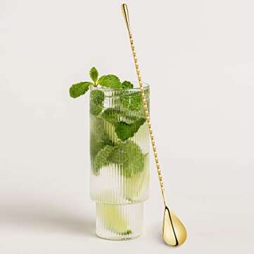 Homestia 12-Inch Gold Bar Spoon, 304 Stainless Steel Cocktail Spoon for Layering Long Spiral Handle Mixing Spoon Stirrers for Drink