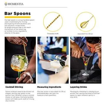 Homestia 12-Inch Gold Bar Spoon, 304 Stainless Steel Cocktail Spoon for Layering Long Spiral Handle Mixing Spoon Stirrers for Drink