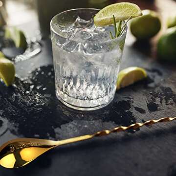 Homestia 12-Inch Gold Bar Spoon, 304 Stainless Steel Cocktail Spoon for Layering Long Spiral Handle Mixing Spoon Stirrers for Drink