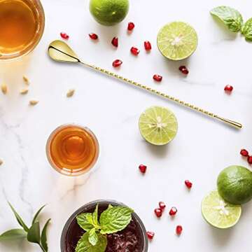 Homestia 12-Inch Gold Bar Spoon, 304 Stainless Steel Cocktail Spoon for Layering Long Spiral Handle Mixing Spoon Stirrers for Drink