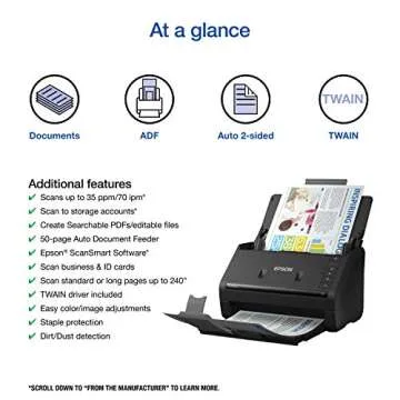 Epson Workforce ES-400 II Color Duplex Desktop Document Scanner for PC and Mac, with Auto Document F...