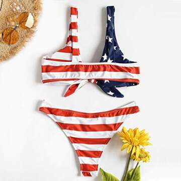 TSWRK Tie Knot Front American USA Flag Bikini Set Triangle Cheeky Bottom Two-Piece Bathing Suit