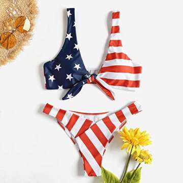 TSWRK Tie Knot Front American USA Flag Bikini Set Triangle Cheeky Bottom Two-Piece Bathing Suit