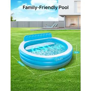 Evajoy Inflatable Pool, Full-Sized Inflatable Swimming Family Pool with Seats, 88"x85"X30" Above Ground Blow Up Pool with Backrest Bench for Backyard Kiddie Pool, Age 3+