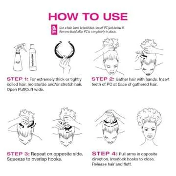 PuffCuff Micro 1.5" Hair Clamps, For All Natural, Thick, Curly, Kinky, Textured, Locs or Braided Hair | Painless, Damage-Free Styling Tool, Black, 5 Pieces