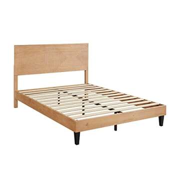 MUSEHOMEINC Full Size Bed Frame with Adjustable Height Headboard,Mid Century Modern Wood Platform Bed,Mattress Foundation with Wooden Slat Support,No Box Spring Needed,Easy Assembly(Full)