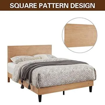 MUSEHOMEINC Full Size Bed Frame with Adjustable Height Headboard,Mid Century Modern Wood Platform Bed,Mattress Foundation with Wooden Slat Support,No Box Spring Needed,Easy Assembly(Full)
