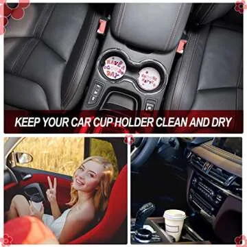 Zubebe 6 Pcs Car Coasters Pink Car Cup Holder Preppy Accessories for Women Absorbent Cup Coaster with Finger Notch Cute Smile Drink Mat Gifts for Girl Students