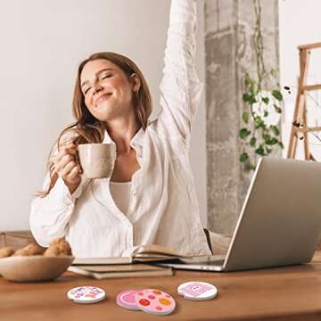 Zubebe 6 Pcs Car Coasters Pink Car Cup Holder Preppy Accessories for Women Absorbent Cup Coaster with Finger Notch Cute Smile Drink Mat Gifts for Girl Students