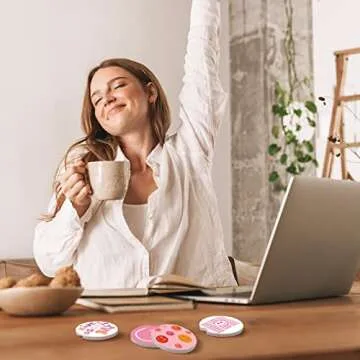 Zubebe 6 Pcs Car Coasters Pink Car Cup Holder Preppy Accessories for Women Absorbent Cup Coaster with Finger Notch Cute Smile Drink Mat Gifts for Girl Students