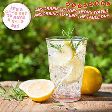 Zubebe 6 Pcs Car Coasters Pink Car Cup Holder Preppy Accessories for Women Absorbent Cup Coaster with Finger Notch Cute Smile Drink Mat Gifts for Girl Students