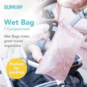 Bumkins Waterproof Wet Bag for Baby, Travel, Swim Suit, Cloth Diapers, Pump Parts, Pool, Gym Clothes...