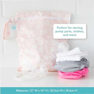 Bumkins Waterproof Wet Bag for Baby, Travel, Swim Suit, Cloth Diapers, Pump Parts, Pool, Gym Clothes, Toiletry, Strap to Stroller, Daycare, Zipper Reusable Bag, Wetdry Packing Pouch, Lace Pink