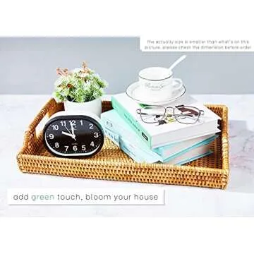 Rattan Tray with Rattan aers - Premium Flat Rectangular Serving Tray with Handles, Wicker Basket Tray 14.5x10.2x2.4 Hand Woven Derative Bed Tray for ffee Table, Breakfa Tray ​by LYS, Honey Brown