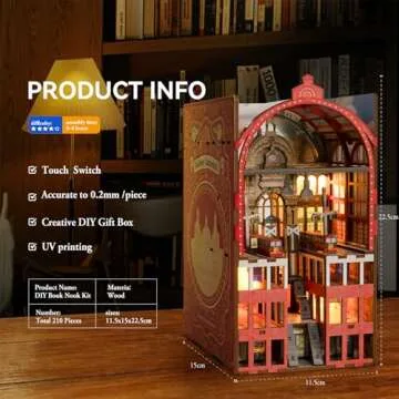Book Nook Kit DIY Dollhouse Book Nook Miniature Kit for Bookshelf Insert Decor Crafts for Adults Teen Halloween,Magic House Model Build with LED Light 3D Puzzle Bookshelf Insert Decor Magic Night
