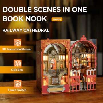 Book Nook Kit DIY Dollhouse Book Nook Miniature Kit for Bookshelf Insert Decor Crafts for Adults Teen Halloween,Magic House Model Build with LED Light 3D Puzzle Bookshelf Insert Decor Magic Night