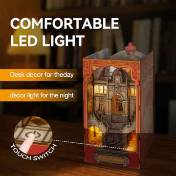 Book Nook Kit DIY Dollhouse Book Nook Miniature Kit for Bookshelf Insert Decor Crafts for Adults Teen Halloween,Magic House Model Build with LED Light 3D Puzzle Bookshelf Insert Decor Magic Night