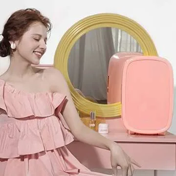 IKER Beauty Mini Fridge, 12 Liter Compact Refrigerator for Skin Care, Makeup and Cosmetic Products, Skincare Fridge for Women & Teen Girls, Portable Makeup Fridge for Bedroom, Office (Pink)