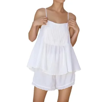 Xfileen Women's Summer 2 Piece Set Soft Cozy Pajamas with Ruffle Trim