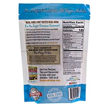 Diabetic Kitchen Almond Butter Granola Cereal - Low Carb Snacks & Breakfast Food w/No Added Sugar - Keto Friendly, 4 Net Carbs, Gluten-Free & Non-GMO (11 oz)