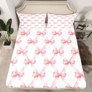 Manfei Pink Bowknot Bed Sheet King Set - Dreamy Kids Bedding for a Magical Room