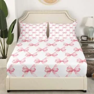 Manfei Pink Bowknot Kids Bed Sheet King Set - Dreamy Style