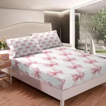 Manfei Pink Bowknot Kids Bed Sheet King Set - Dreamy Style