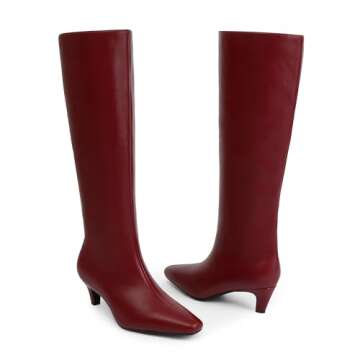 Modatope Red Boots for Women Knee High Burgundy Stylish Kitten Low Heel
