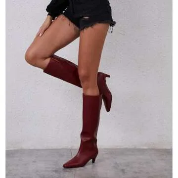 Modatope Knee High Burgundy Boots for Women - Stylish Comfort