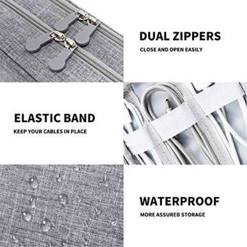 Lanola Travel Cable Organizer Bag, Electronic Accessories Case Portable Double Layer Cable Storage Bag for Cord,phone,Charger, Flash Drive, Phone, SD Card,Personal Items - (Grey)