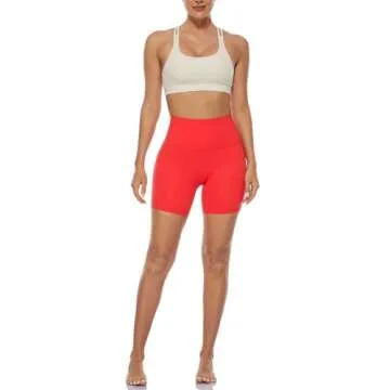 Lavento Women's Biker Shorts with Pockets 6" - No Front Seam Active Yoga Gym Workout Short (Scarlet Red, 4)