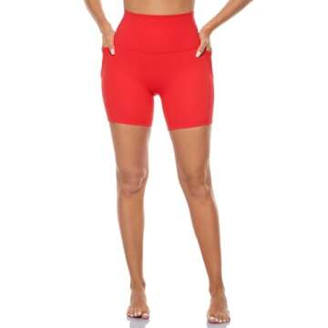 Lavento Women's Biker Shorts with Pockets 6" - No Front Seam Active Yoga Gym Workout Short (Scarlet Red, 4)