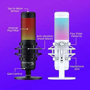 HyperX QuadCast S – RGB USB Condenser Microphone for PC PS5 Mac Anti-Vibration Shock Mount 4 Polar Patterns Pop Filter Gaming, Streaming, Podcasts, Twitch, YouTube, Discord – White (Renewed)